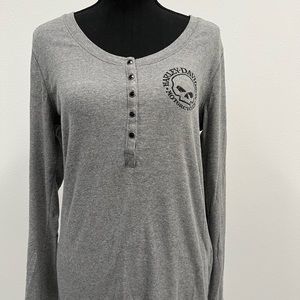 Gray Harley-Davidson Henley With Willie G Skull
